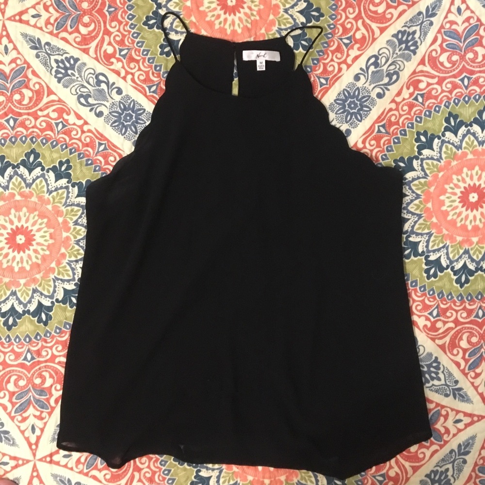 Black Scallop Edge Halter Top | Size M
